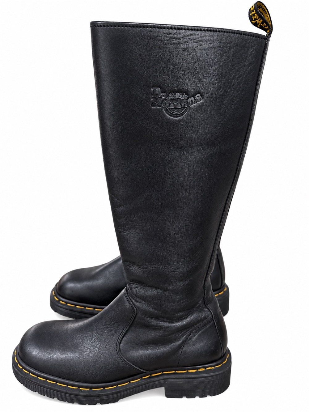 Dr. Martens Black Leather Over-the-Knee Boots w/ Yellow Stitching, size 8 (US)